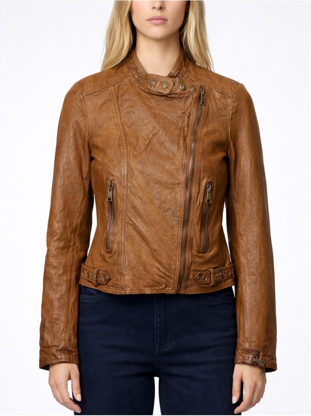 Ralph Lauren Burnished Leather Moto Dark Walnut Women’s Size 6 New With Tag Read